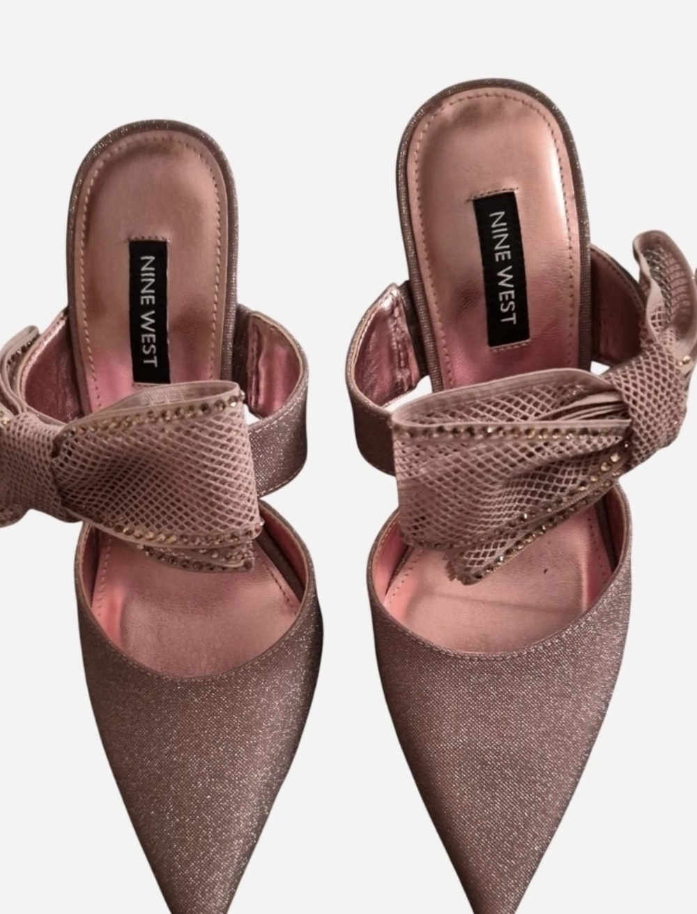 Nine West Rose Gold Pointed-Toe Bow Mule Heel By Nine West